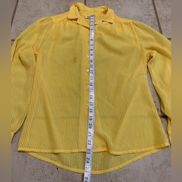 Vintage 70s/80s Mister Leonard Yellow Stripe Puffy Sleeve Button-Up Blouse S/M - Picture 5 of 6